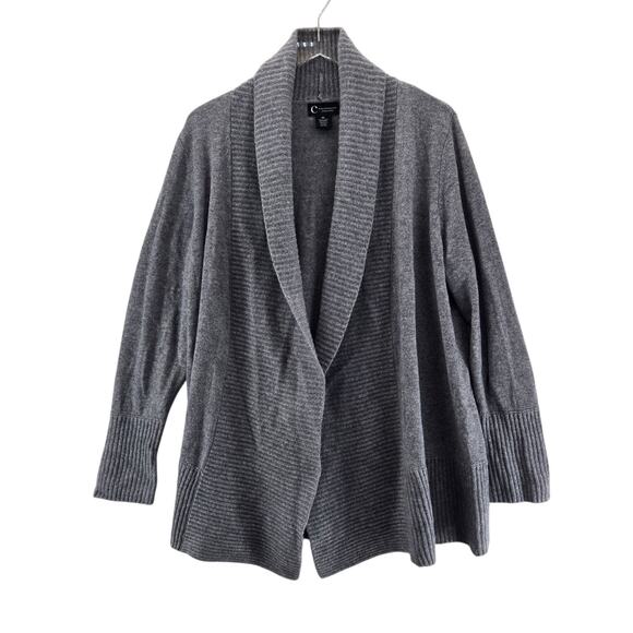 Bloomingdale's 100% Cashmere Long Cardigan Sweater Large Womens Gray Ooen Front - Picture 1 of 7